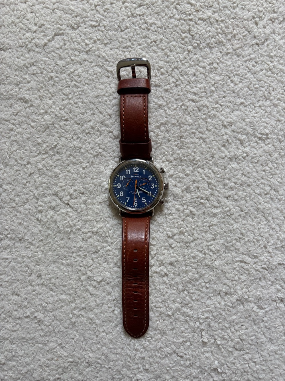 Shinola Navy Blue Dial Chronograph with Brown Leather Strap